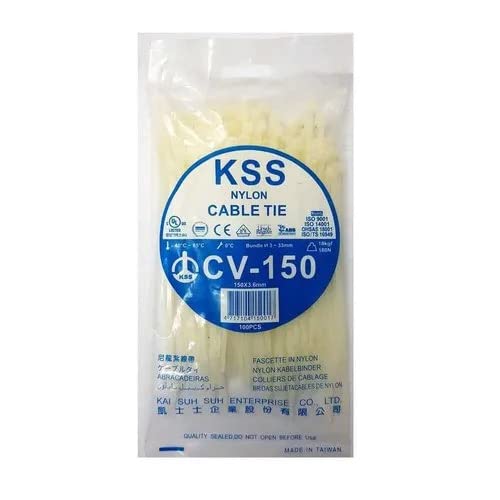 KSS Nylon Cable Tie Organizer Heavy Duty Cable Ties (White, 150mm x 3.6mm (100 Pieces Set