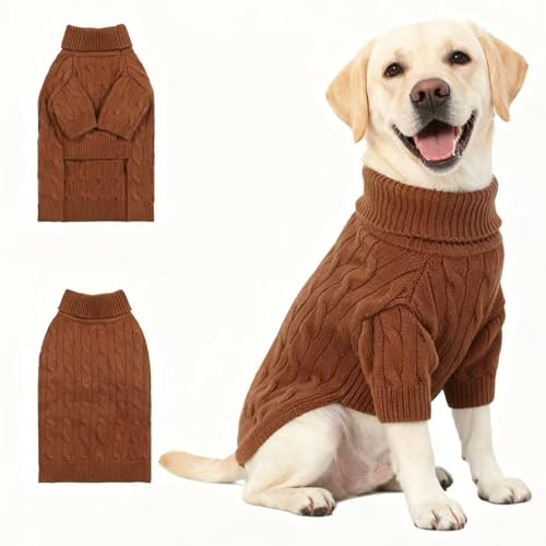 Image of Small /Medium Dog Sweater, Warm Dog Winter Coat w /Sleeves, Comfortable High Neck Premium Dog Clothes for Labrador-Best for Holidays, Daily Walks XL Brown