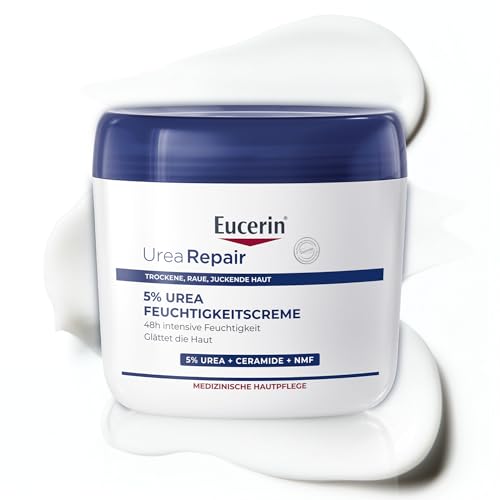 Eucerin UreaRepair 5% Urea Feuchtigkeitscreme 450 ml, Körperlotion für trockene Haut spendet 48 Stunden Feuchtigkeit, Hautpflege mit Urea und pflegenden Ceramiden mildert Spannungsgefühle