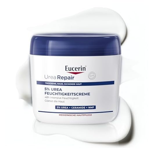Eucerin UreaRepair 5% Urea Feuchtigkeitscreme 450 ml, Körperlotion für trockene Haut spendet 48 Stunden Feuchtigkeit, Hautpflege mit Urea und pflegenden Ceramiden mildert Spannungsgefühle