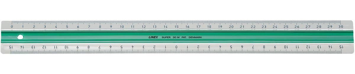 Linex Super Serie Lineal 30 cm Kunststoff grün, Anti-Rutsch-Effekt, mm-Skala (0-30 cm und 15-0-15 cm)