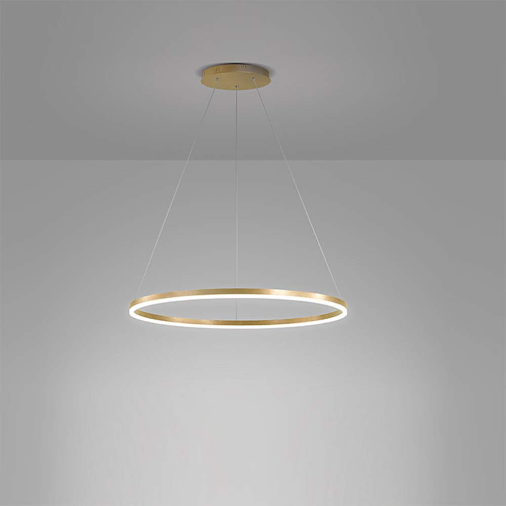 AIRUI 1-Light Single Circle Pendant Light Nordic Modern Ring Chandelier Suspended Adjustable LED Hanging Lamp For Living Room Bedroom Dining Room,Gold+Neutral Light-60CM 38W