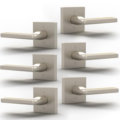 Image of Mega Handles Prime Dummy Door Handles - 6 Pack Heavy Duty Brushed Nickel Door Handles, Non-Turning Door Handle for Closet & French Doors, Single Side, Fits All Standard Doors - Satin Nickel