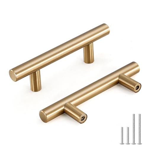 Goldenwarm 10 Pack 2-1/2 Inch Champagne Bronze Cabinet Pulls, T-Bar Handles