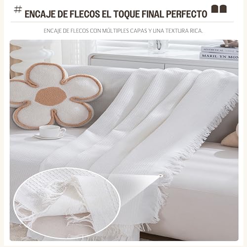 Etrexonline Colcha Multiusos 130x180 cm - Plaid Sofa, Manta Foulard, Cubre Cama y Cubresofá, Jarapa Suave y Cómoda, Decorativa y Práctica de Poliéster - Color Blanco - imagen 3