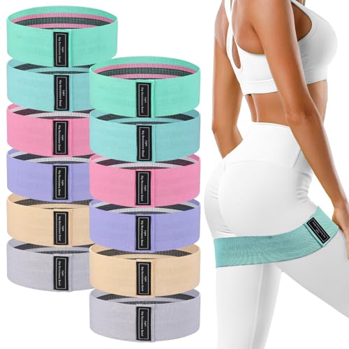 Image of 12 Pcs Fabric Resistance Bands for Working Out Non-Slip Booty Exercise Loop Bands for Women Men Glutes Hip Thigh Butt Yoga Pilates Fitness Gym, Light Medium Heavy