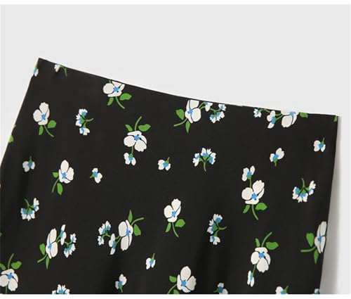Women Mulberry Silk Floral Skirts Elastic Waist Print A-Line Skirt Knee-Length Office Lady Skirt3