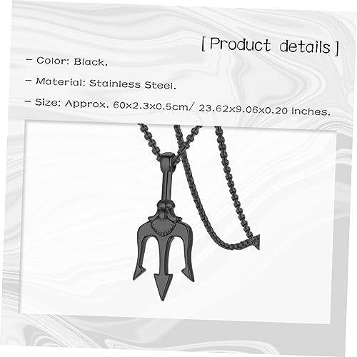 Collier trident noir pour homme en acier inoxydable amulette