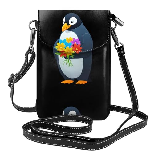 Étui à rabat en cuir pour femme avec motif pingouin et fleurs colorées