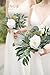 Ling's moment Artificial Bridesmaid Bouquets Set of 6 Eucalyptus Wedding Flower Bouquets White Floral Bouquet Bridal Bouquets with Ribbon Ceremony,Anniversary,7-inch Diameter