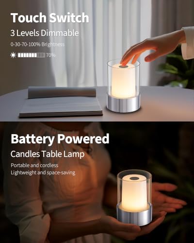 Image of 4 inch Chrome Cordless Table Lamp 2 Pack, Outdoor Rechargeable Lamp