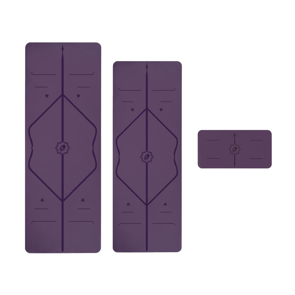 LIFORME Original Mat Travel Mat Yoga Pad Bundle Pack Patented Alignment System Eco-Friendly Non-Slip Warrior-Grip Made with Natural