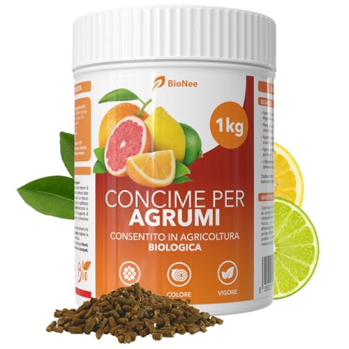 BioNee Concime per Agrumi Pellettato NPK 5-6-14 – Nutrimento Organico per Limoni, Aranci, Mandarini e Lime – Consentito in Agricoltura Biologica – 1 kg