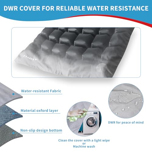 Inflatable Seat Cushion for Car, Office and Wheelchair, Adjustable Firmness, Ergonomic Support for Lower Back and Tailbone, 18x16x2.1 inches, Grey Cover