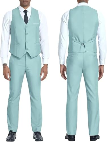 Men 3-Piece Slim Fit Suit 2-Button Solid Blazer Vest Pants for Wedding Business Set for Groom4