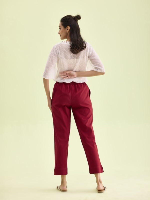 Image of GO COLORS Solid Soft Cotton Printed Pencil Pant for Women | Breathable, Side Pocket