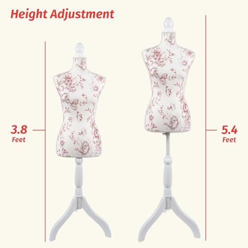 image for Dritz Dress Form, Female Sewing Mannequin, US Size 6, Burgundy Floral 