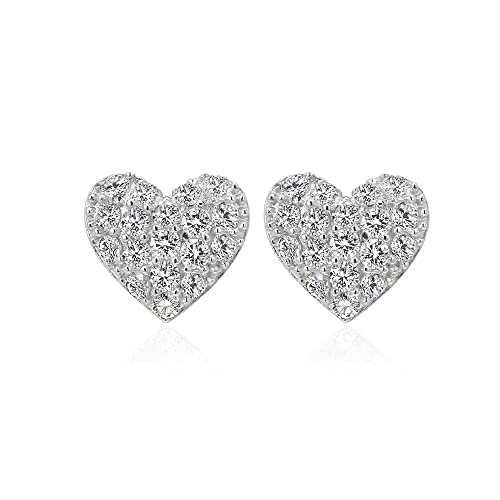 Fashion Full CZ Heart Love Minimalist Real 925 Sterling Silver Small Cartilage Stud Earrings for Women Sensitive Ear Cute Crystal Huggie Studs Jewelry Hypoallergenic Gifts Daughter Her 8mm