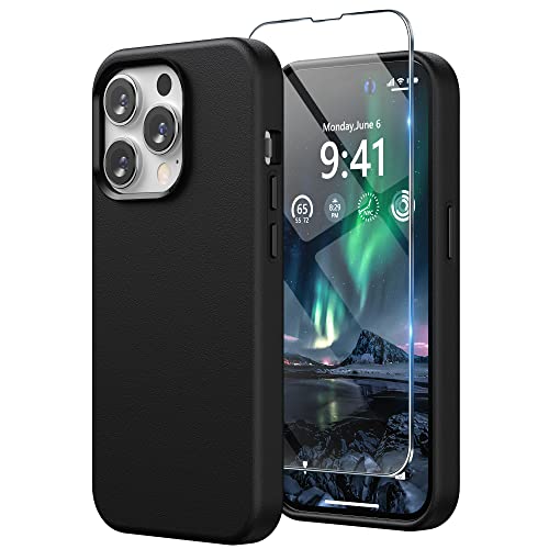 SURPHY Pelle Cover Compatibile con iPhone 14 Pro 6.1 Pollici (2022), Custodia in Premium PU Pelle Protettiva Case(con Metallic Buttons & Fodera in Microfibra) per iPhone 14 Pro, Nero