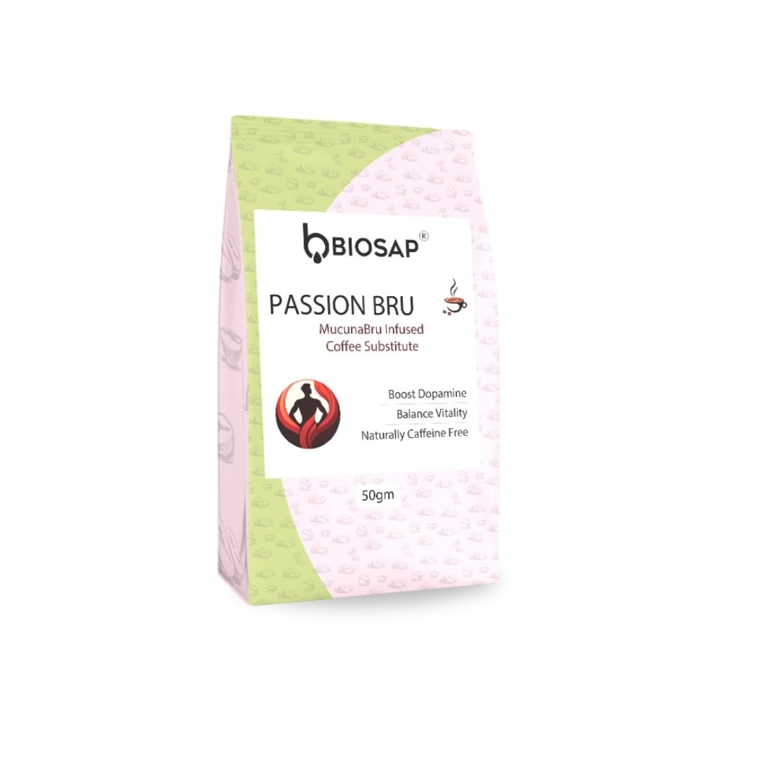Biosap Coffee Substitute Mucuna Passion Bru | Caffeine Free Herbal Coffee Alternative | 50 Grams | Calm Focus Steady Energy | Vegan Warm Evening Drink-image-49