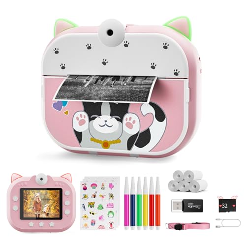 Cámara Fotos Infantil Instantánea, VAYOTOY Cámara Instantánea para Niños 48MP 1080P Camara Instanea Infantil con 5 Rollos Papel de Impresión y 32 GB Tarjeta TF, Regalos para Niños y Niñas