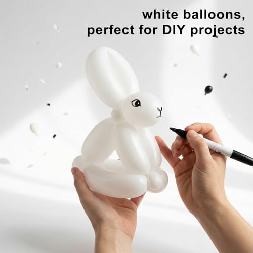 Image of 260 Balloons 100Pcs White Long Balloons for Balloon Garland Thickening Skinny Latex Twisting Balloon for Animals Modeling Christmas Birthday Wedding Party Decoration