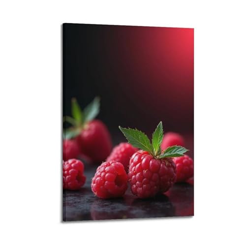 Poster toile framboises décoration murale chambre fond noir rouge 30x45