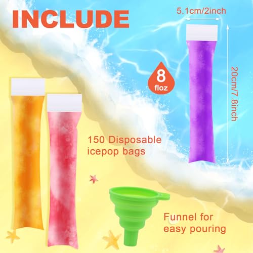 Image of LOMIMOS 160PCS Disposable Popsicle Bags with Funnel,BPA Free Ice Pop Molds Double Zipper Freezer Tubes Reusable Ice Candy Sticks for DIY Yogurt Juice Smoothies(1.96 inchx7.87 inch) - Family & Party Snacks