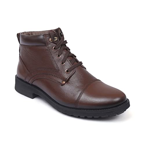 Image of Zoom Shoes Men's Genuine Leather Stylish High Ankle Boots With Laces For Travelling /Office /Party ZA-4171 | Lace-up Shoes With 1-inch Heel, Memory Cushion Insole & TPR Sole
