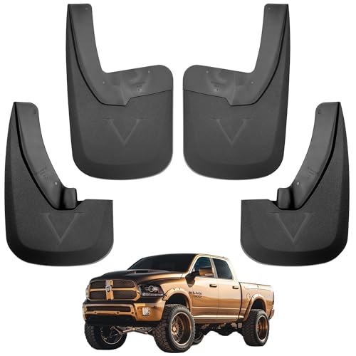 Image of Mud Flaps for Trucks | Fits 2009-2018 Dodge Ram 1500 with Fender Flares, Front & Rear Splash Mud Guards, 4PC-Black