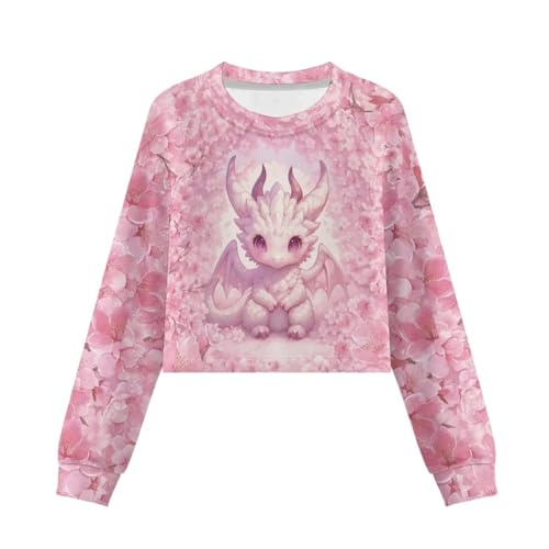 Girls Crop Top Long Sleeve Crewneck Cute Kawaii Girls Crewneck Sweatshirts Ribbed Cuffs Soft Holiday Travel4