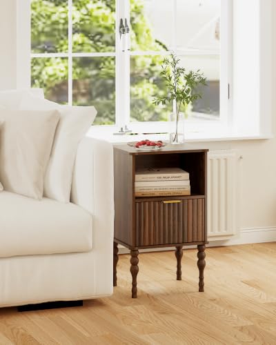 Image of Veegle Small Wooden Nightstand with Drawer