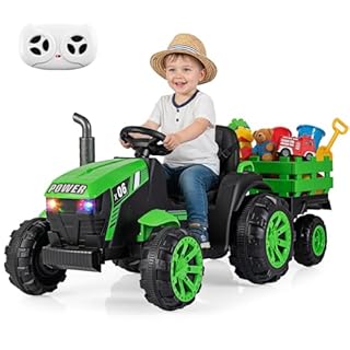 Maxmass Kids Ride on Tractor and Trailer, 24V Battery Powered Electric Toy Car with Headlights, Music, USB, Dual Motors Children Ride on Bulldozer Construction Vehicle for 3-7 Years Old (Green)