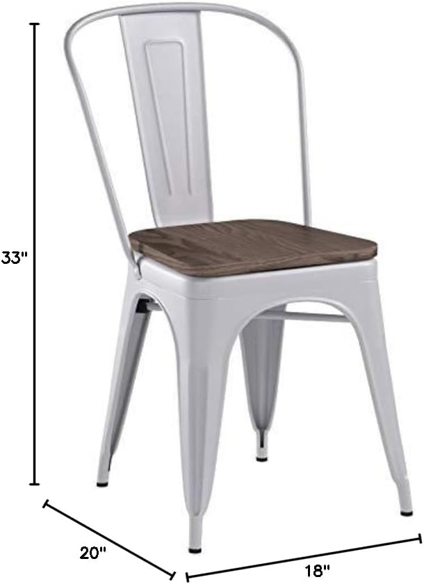 Taylor + Logan Metal Stackable Chair with Wood Seat, Silver