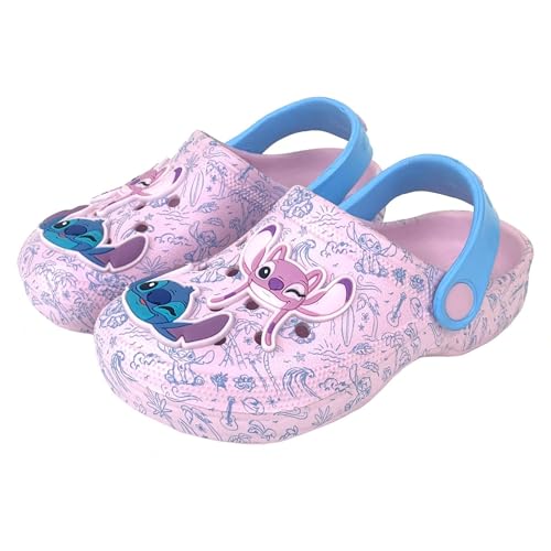 Disney Sabots Filles Stitch et Angel avec Charms - Sandales pour Enfants - Glissières d'été avec Sangle de Cheville - Chaussures de Plage, bleu, 36 EU