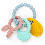 MISSLILI Silicone Baby Teething Toys for Soothe Massage Sore Gums, Girl and Boy Teether Toy for Babies 3 Months+, Soft & Easy-Hold, BPA Free, Gift for Infant Teething Ring Toys (Blue)