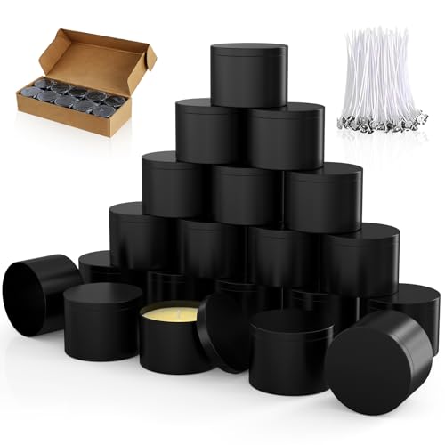PCREGPAE Candle Tins Jars Container 8 OZ with Lids and Wicks Heavy-Duty Matte All-Black 8 OZ Small Bulk Empty Candles Tins Jars Vessels Container for Making Candle Business (Black 10pcs)