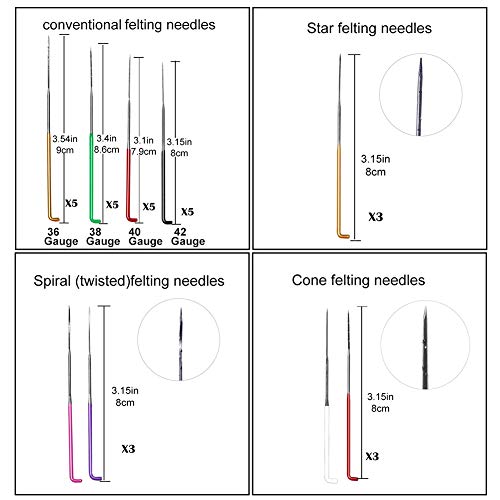 Image of Mayboos 35 Pcs Color Coded Needle Felting Needles,Wool Felting Supplies | 4 Types Star, Twisted, Cone, Triangular Felting Needles Wool Felting Needles Tool Kit with Needle Box