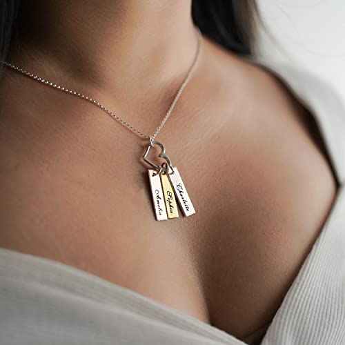 Mixed Tone Triple Bar Personalized Necklace with Heart Charm. 14k Gold Plated, Rose Gold Plated, Sterling Silver Charm. Choice of Silver Chain. Gifts for Her, Mom, Wife4