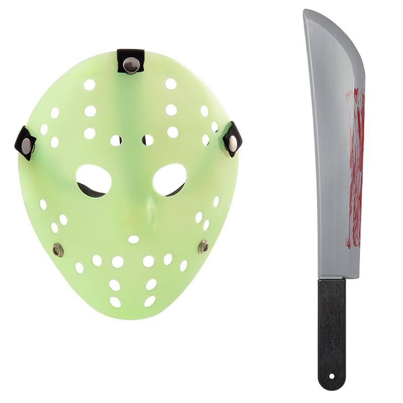 Ultra Scary Halloween Hockey Mask - Horror Costume & Adults and Kids - Halloween Parties and Events - Perfect Scary Costume Accessory - Serial Killer – Now You See Me Mask and Machete