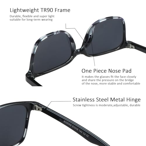 Polarized Sunglasses Vintage Square for Men and Women Protection Shades 3 Pack (Marble+Black White+Slateblue, No Magnification)4