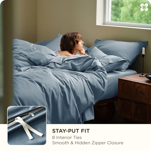Image of Bedsure Cooling Duvet Cover King Size, Cotton & Viscose Derived from Bamboo Duvet Cover Set, PureWoven Ultra-Soft, Breathable & Lightweight Home Bedding for All Seasons (Dusty Blue,104 inchx90 inch)