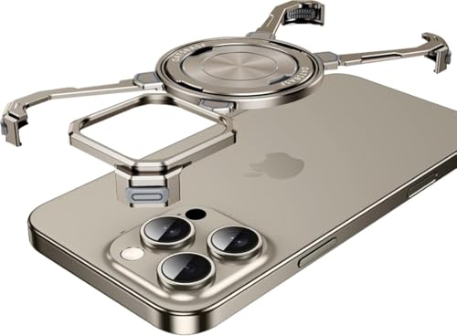 Image of Frameless Metal with 360 Rotatable Ring Kickstand Compatible with iPhone 16 Pro Max | Luxury Aluminum Armor Case | Super Slim Premium Metal - Silver