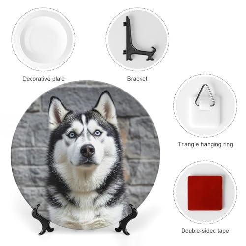 Plato decorativo Husky Dog estilo chino 7 pulgadas miniatura 3