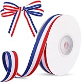 SEPGLITTER 15 Yards Red White Blue Ribbon, 15mm Wide Patriotic Ribbon American Flag Striped Craft Ribbons 4th of July Grosgrain Ribbon for Gift Wrapping, Independence Day Memorial Day Decorations