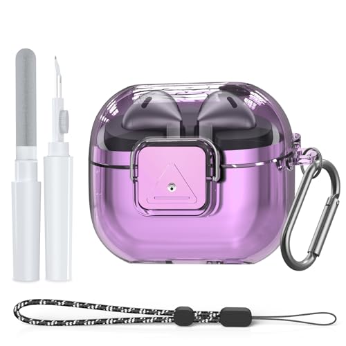 for Samsung Galaxy Buds3 FE (2025) / Buds3 Pro (2024) / Buds 3 Case (2024) with Secure Lock Clip, Flexible TPU Clear Case with Cleaner Kit&Carabiner&Lanyard (Clear Purple) by PUCGUE - Used condition - US$8.09