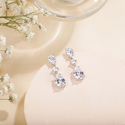 EAMTI Wedding Earrings for Brides Dangle Cubic Zirconia Sterling Silver Post Engagement Earrings for Women3