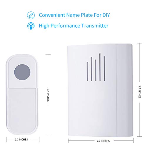 Wireless Doorbell,Waterproof Door Bell Chime Kit Operating 1300 Feet With 36 Melodies, Name Plate For Home Office School,White (Battery Version) #TOP1