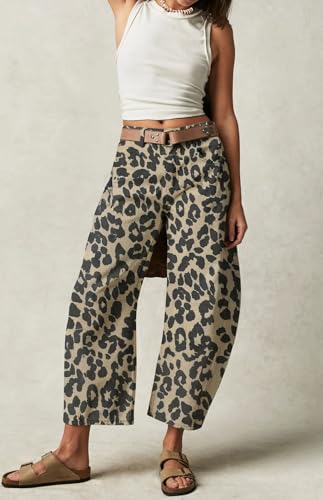 loveimgs Women Baggy Leopard Barrel Jeans Cheetah Print Mid Rise Wide Leg Denim Pants Harem Boyfriend Cargo Jeans Y2k2