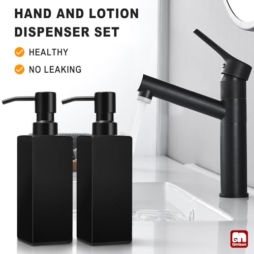 Image of GMISUN Black Soap Dispenser Bathroom, Glass Hand Soap Dispenser with Stainless Steel Pump, 12 fl oz /350ml Refillable Dish Dispensers for Kitchen, Modern Liquid Lotion Bottles for Bathroom Countertop